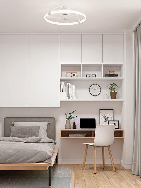 寝室に設置したシーリングファン ライト